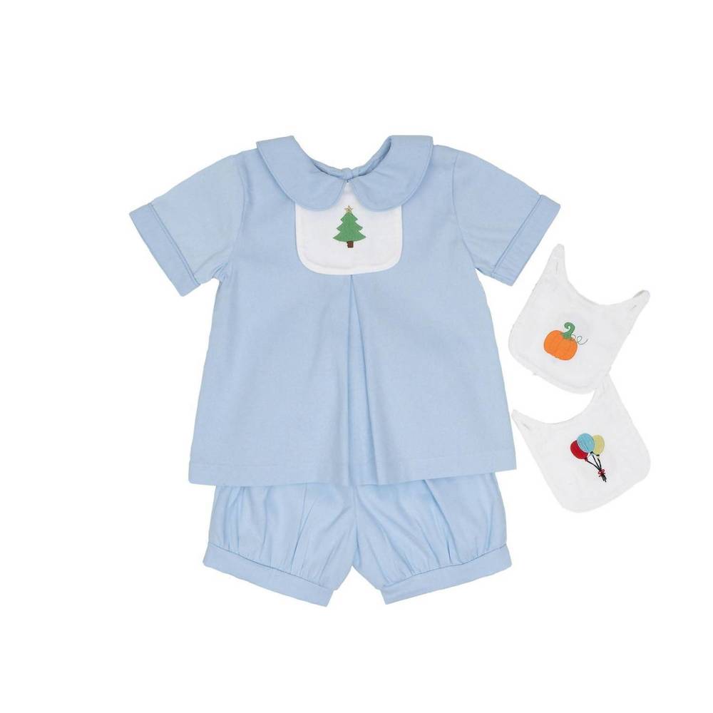 The Oaks Apparel Thomas Tab Short Set in Light Blue, size 2T